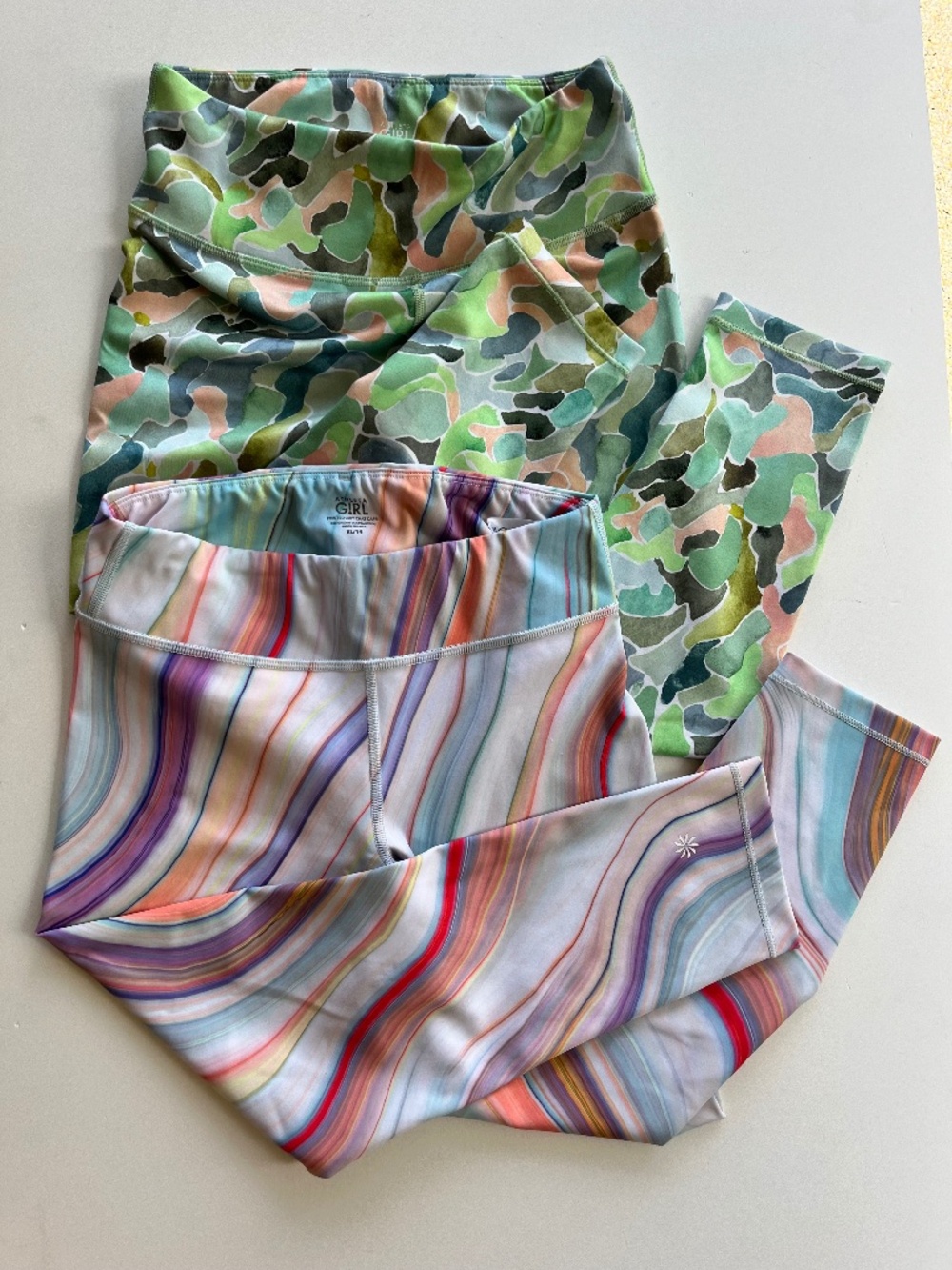 Athleta Bundle of 2 pairs Girl XL 14 active leggings/capris abstract patterns